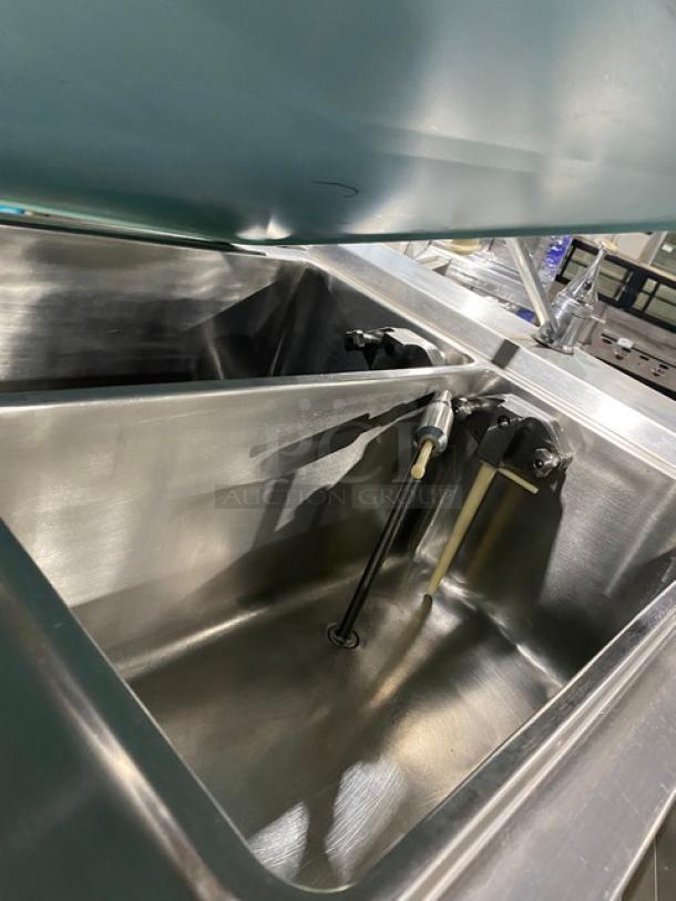 ColdElite UF820-2 stainless steel twin soft serve machine, electric, 208V, 3-phase, on casters, interior view.