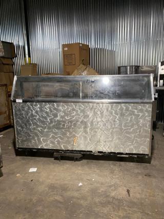 Beverage-Air commercial ice cream dipping cabinet with sneeze guard, rear double lift-up doors, stainless steel finish.