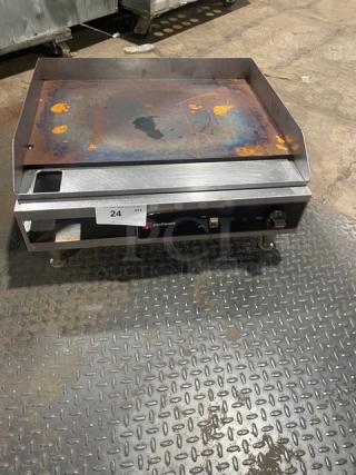 Cecilware EL1624 stainless steel electric griddle with thermostatic control, back & side splash, on legs; worn surface marks.
