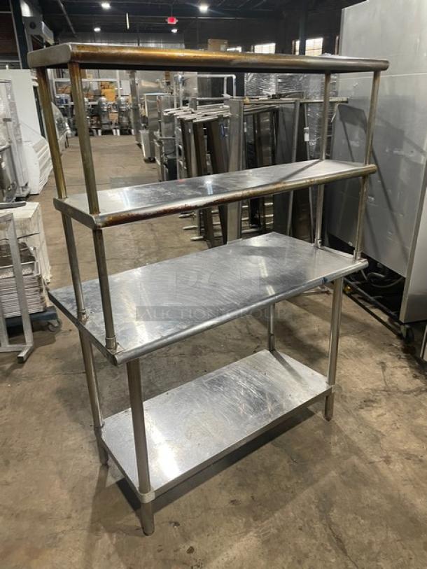 Sapphire stainless steel worktop table with single undershelf, double overhead shelf, and sturdy legs. Commercial-grade.