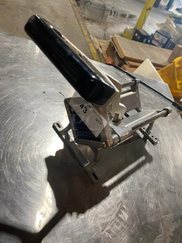 Nemco commercial heavy-duty manual countertop French fry cutter, metal construction, black handle, good condition, tag "43".