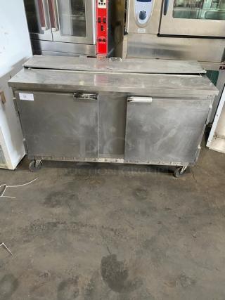 Beverage-Air Commercial Stainless Steel 2 Door Refrigerated Salad/Sandwich Prep Table! Model: SP60-16! 115V 1 Phase! On Casters! - Item #1207488