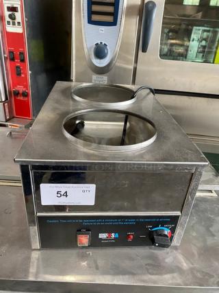 BenchMarkUSA Model 51096 stainless steel electric countertop warmer, 120V, with adapter plate. SN: 510965560001080.