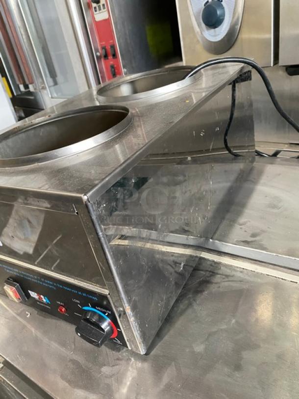 BenchMarkUSA 51096 stainless steel countertop warmer, electric, includes adapter plate, good condition, visible controls.