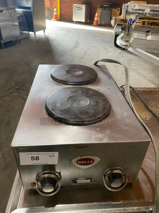 Wells Commercial Stainless Steel 2-Burner Hotplate, Model H70, with individual controls, 208-240V, used condition.
