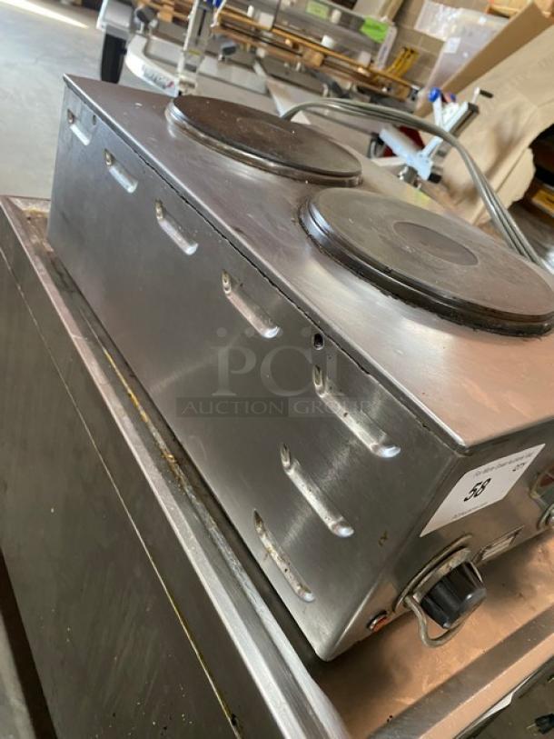 Wells H70 stainless steel 2-burner electric hotplate, commercial, with individual controls, 208-240V, SN: H7700717A0001.