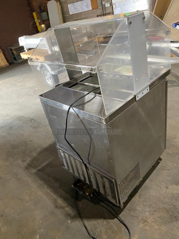 Turbo Air M3 Series stainless steel single door refrigerated prep table with sneeze guard and poly rack, model MST28711S.