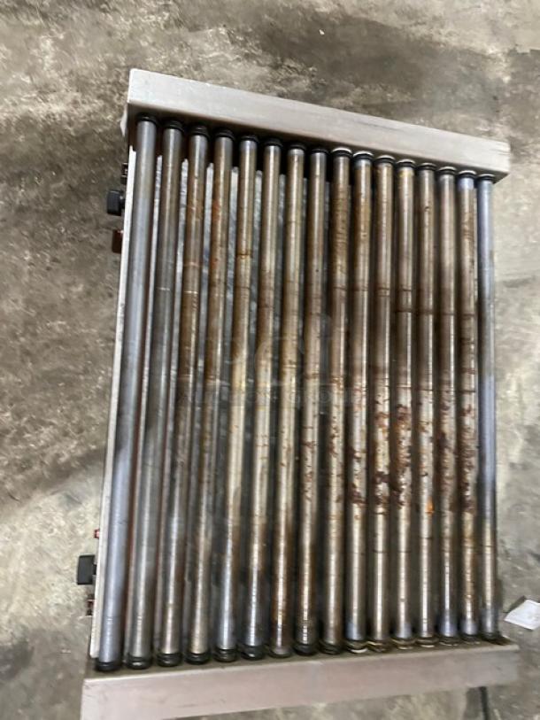 Nemco commercial stainless steel electric hot dog roller grill, countertop model; appears used with visible wear.