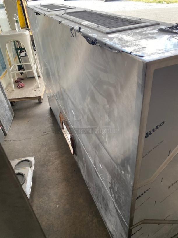 Pro Kitchen Supply UHGV commercial stainless steel kitchen exhaust hood. New condition, protective film intact, vented top.