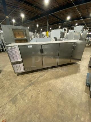 Perlick Commercial Stainless Steel 4-Door Refrigerated Back Bar Storage Cabinet! With Poly Coated Wired Rack! Model: BS4DS SN: 518921! - Item #1207520