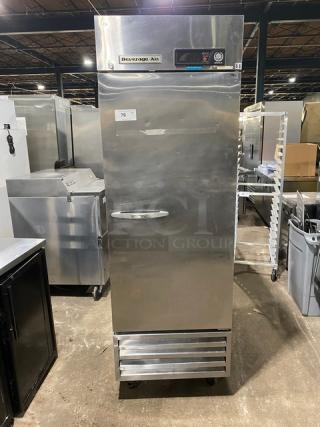 Beverage-Air Commercial Stainless Steel Solid Single Door Reach In Refrigerator! With Poly Coated Wired Rack! Model: KR24-1AS SN: 9208469! 115V 1 Phase! On Casters! - Item #1207523