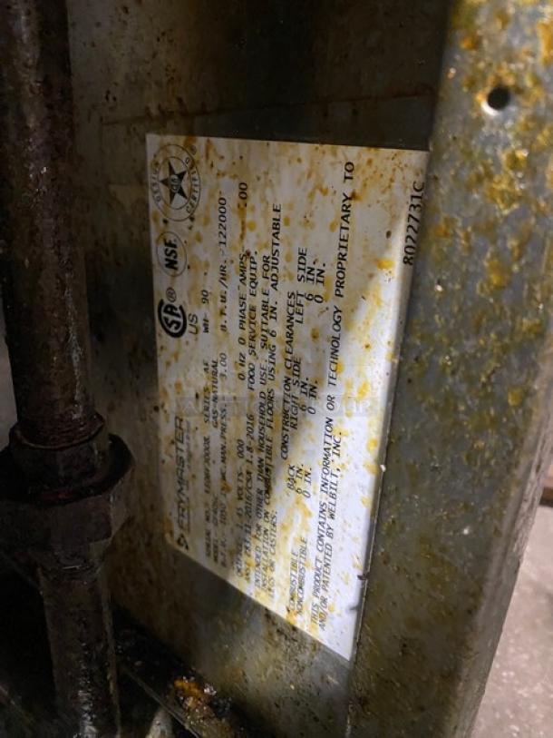 Frymaster GF40SC commercial deep fat fryer label with model number, specifications, and certifications.