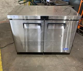 Atosa! 2024! Late Model! Commercial Stainless Steel 2 Door Undercounter Worktop Freezer! With Poly Coated Wired Rack! Model: MGF8406GR SN: MGF8406AUS1TNB2010! 115V 1 Phase! On Casters! - Item #1207477
