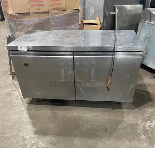 Avantco 2-door undercounter stainless steel worktop refrigerator, model 178SSUC60RHC, on casters, 60" wide, good condition.