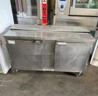 Beverage-Air SP60-16 commercial 2-door refrigerated prep table, stainless steel, 115V, on casters, used condition.