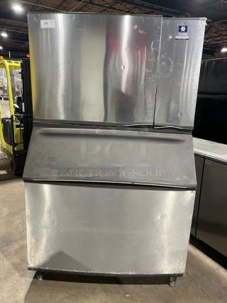 Manitowoc Commercial Stainless Steel Electric Powered Air-Cooled Ice Making Machine Head/Bin Combo! With Lift-Open Lid! Model: SY1804A/B970 SN: 110985093/110940504! 208-230V 1 Phase! On Legs! - Item #1207514