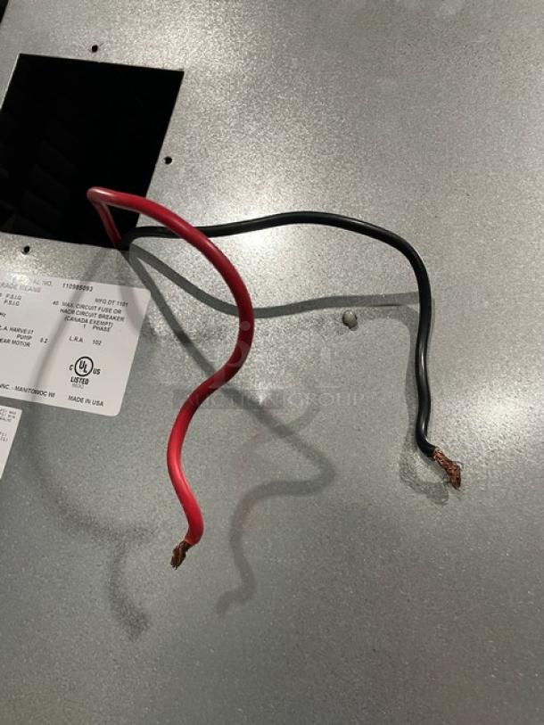Manitowoc SY1804A/B970 ice machine wiring, UL listed, with visible red and black wires, made in USA label.