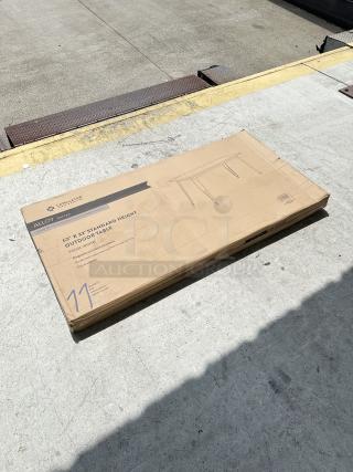 Lancaster Table & Seating outdoor table, 63x32", pearl white, model 164RD326WHT. New, in original packaging, scratch and dent.