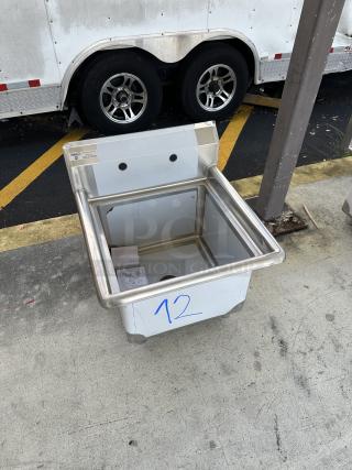 Steelton 522CS11818N stainless steel commercial sink, 23 1/2" wide, 18-gauge, brand new with visible scratches. No drainboard.