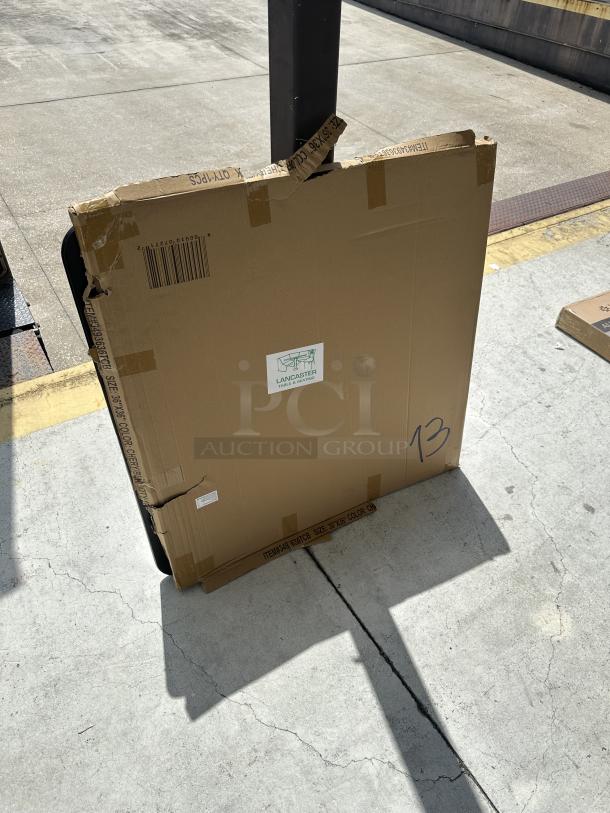 Lancaster Table & Seating 36"x36" laminated table top in original packaging, reversible cherry/black, model 3493636TCB, scratch and dent.