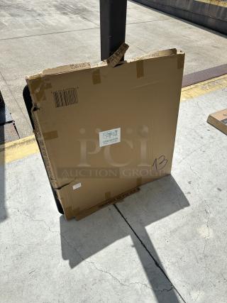Lancaster Table & Seating 36"x36" laminated table top in original packaging, reversible cherry/black, model 3493636TCB, scratch and dent.