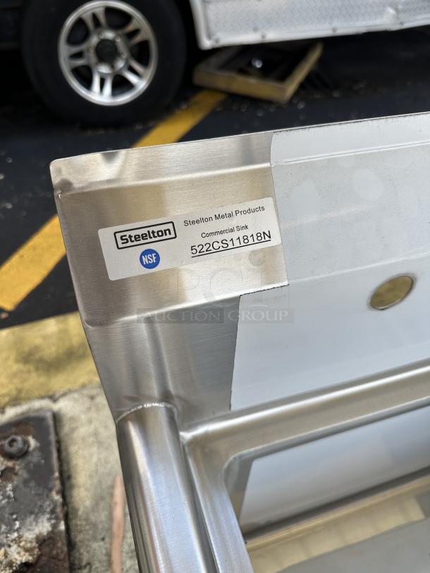 Steelton stainless steel commercial sink, brand new with scratch and dent, model 522CS11818N, NSF certified.