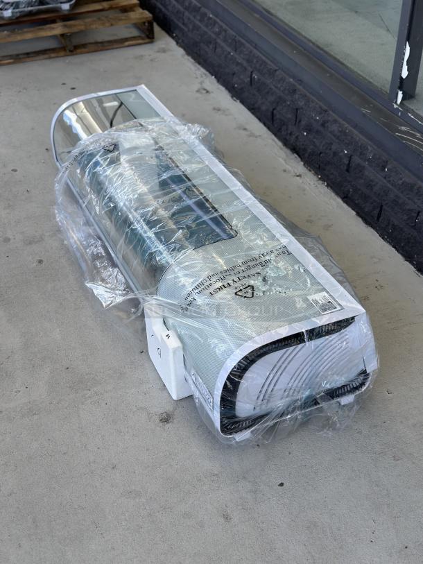 Brand new Avantco RSD-60-HC refrigerated sushi display case, 60" wide, in packaging. Note: broken glass visible.