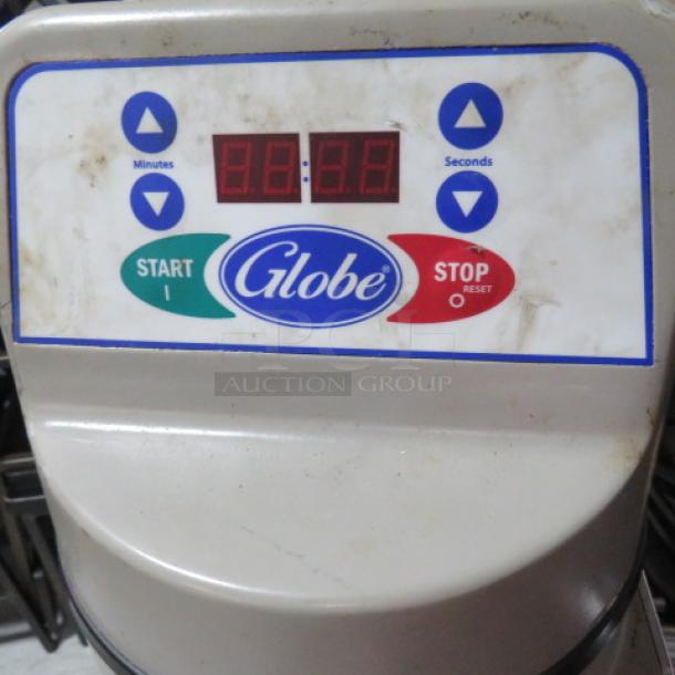 Globe SP30 30-quart stand mixer, digital controls, stainless steel bowl, guard, paddle, and hook, 115V, working condition.