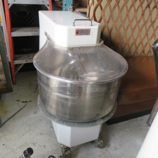 Sirman Hercules spiral dough mixer with tilting head, removable 55-quart bowl, Model HRC5077A, in used condition.