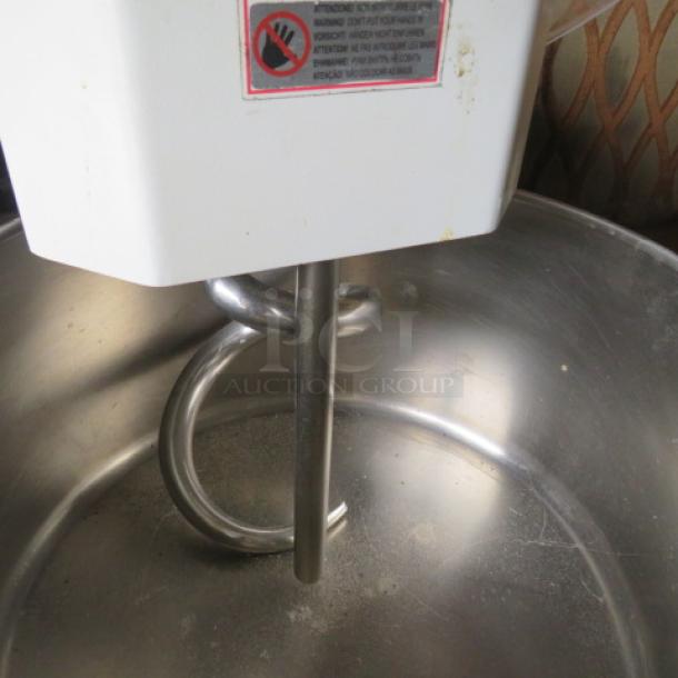 Sirman Hercules spiral dough mixer, model HRC5077A, with tilting head, removable 55-quart bowl, 2-speed, 220V, used condition.