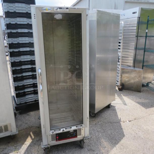 Cozoc Heated Holding/Proofing Cabinet, Model HPC7101, on casters. 120 Volt, 23x31x67 inches. Used condition.