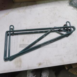 New green Metro wall mount shelf bracket, model SWD15K3. Durable metal construction, suitable for heavy-duty use.