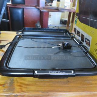 Presto Cool Touch Electric Griddle Warmer Plus, black, used condition, includes power cord and temperature control dial.