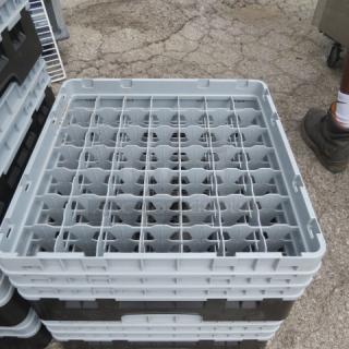Cambro 49-hole dishwasher rack, model 2XBID, in good condition. Durable plastic, stackable, gray.