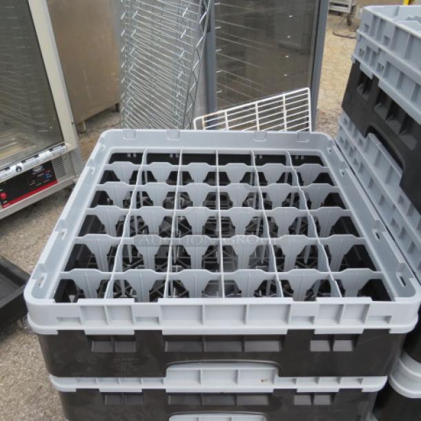 Cambro 36 hole dishwasher rack, model 2XBID, sturdy plastic construction, excellent condition, stackable design.