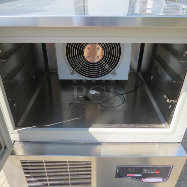 American Panel Blast Chiller, Model AP3BCF30-1-D, with probe, on casters. Dimensions: 25.5x26x35 inches, 120V.