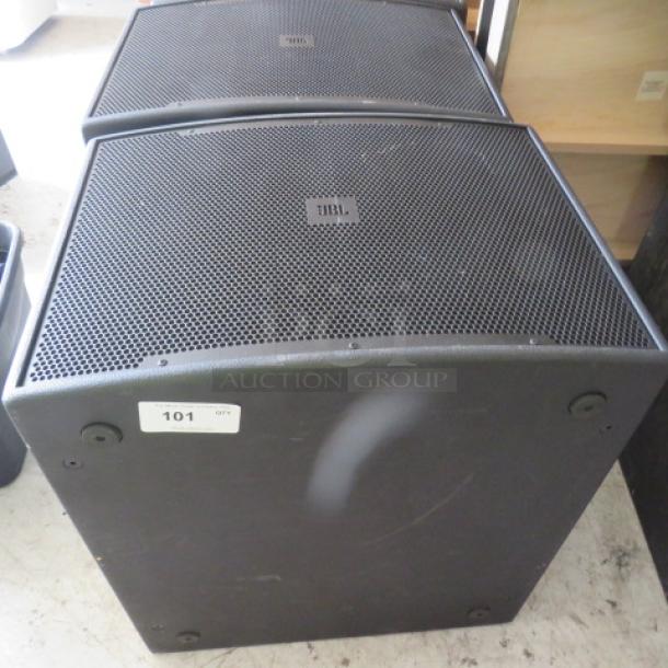 JBL VP Series speaker, black, sturdy metal grille, excellent condition, model VP. Label reads "101 qty."