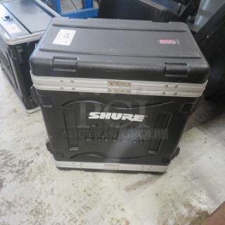 Shure Gator case with two drawers, black, sturdy construction, visible Shure and Gator logos, used condition.