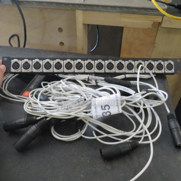 One MAP 16 Hole Splitter, used condition, XLR ports, tangled cables, visible label with number 35.