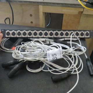 One MAP 16 Hole Splitter, used condition, XLR ports, tangled cables, visible label with number 35.