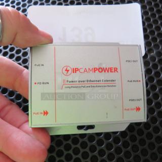 IPCamPower PoE Extender #IPCP-EXT2D, labeled ports, metal case, for long-distance PoE and data extension, excellent condition.