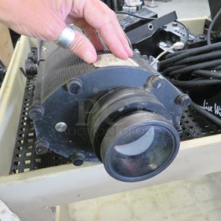 Stage Light #LEDB90E, black, cylindrical design, used condition; features lens, mounting hardware, and power cords visible.