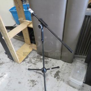 Beyer Dynamic mic stand, black, adjustable height and boom arm, sturdy metal construction, used but good condition.