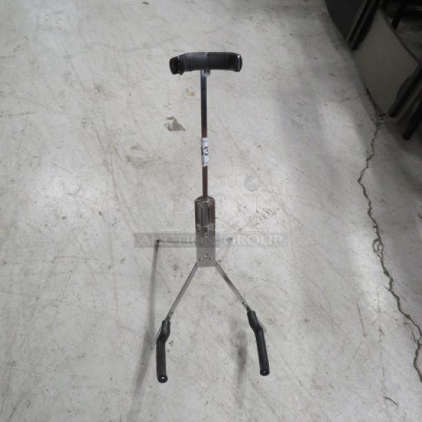 Hamilton instrument stand with adjustable height and rubberized grips, sturdy metal legs, moderate wear, tagged "13".