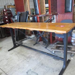 One AWESOME Solid Wood Bar Height  Table With A Black Metal  Industrial Look Base. 96X28X42 - Item #1208983