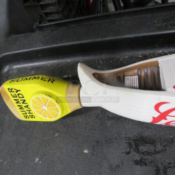 Summer Shandy beer tap handle with lemon graphic, excellent condition, colorful brand markings visible on handle.