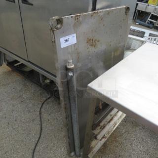 Advance Tabco bottom shelf with one leg, 42x24 inches, shows signs of rust and wear, labeled "367."