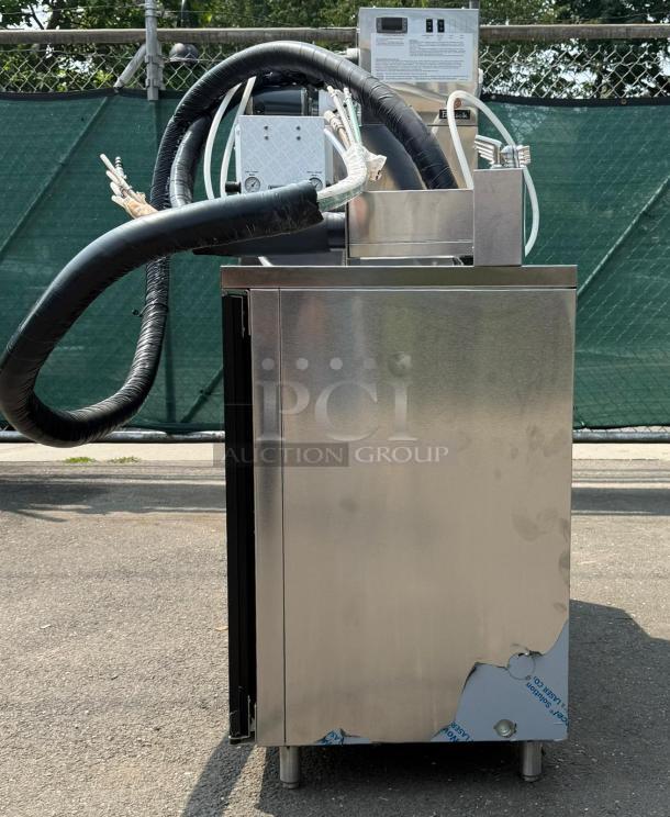 Perlick 4404 60" Stainless Steel Direct Draw Beer Dispenser, 5 1/4 Keg Capacity, visible cooling lines, used condition.