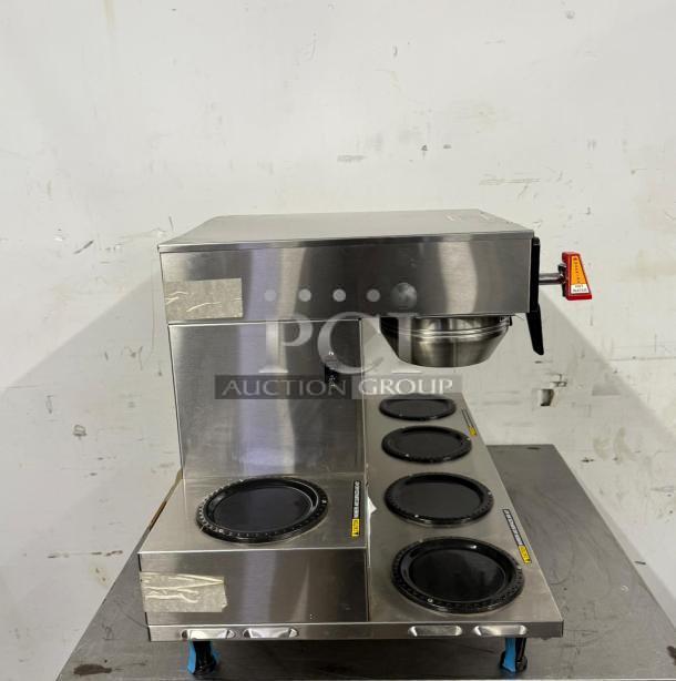 Bunn Axiom 0/6 Twin 12 Cup Coffee Brewer, 6 lower warmers, stainless steel, used condition, model 38700.0015.