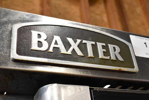 Baxter BV400G stainless steel commercial oven, natural gas, self-cleaning, rotating rack, includes pan rack on casters.